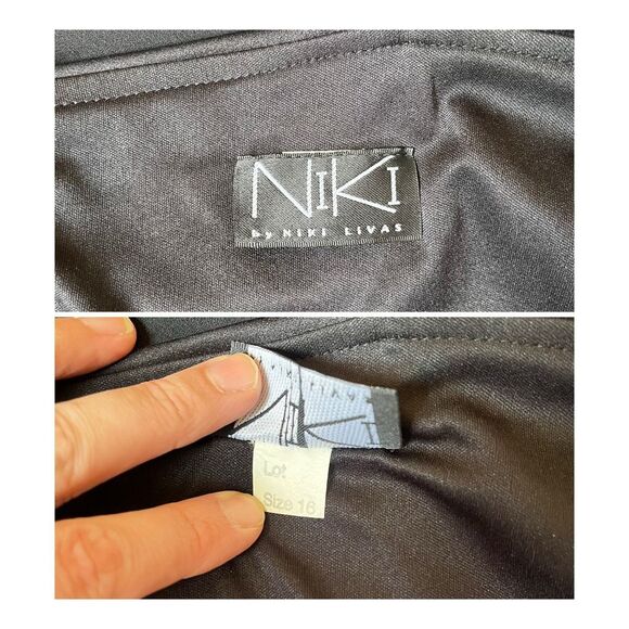 Vintage 90s Niki Livas Black Chiffon Slip Dress Satin Bust LBD L XL Formal - Picture 7 of 8